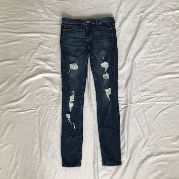 Hollister Mid-Rise Super Skinny Navy Ripped Jeans - Picture 1 of 8